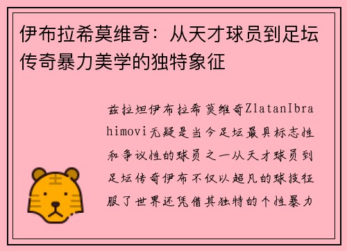 伊布拉希莫维奇：从天才球员到足坛传奇暴力美学的独特象征