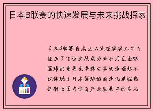 日本B联赛的快速发展与未来挑战探索